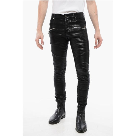 Coated Cotton Slim Fit Biker Denims 14cm