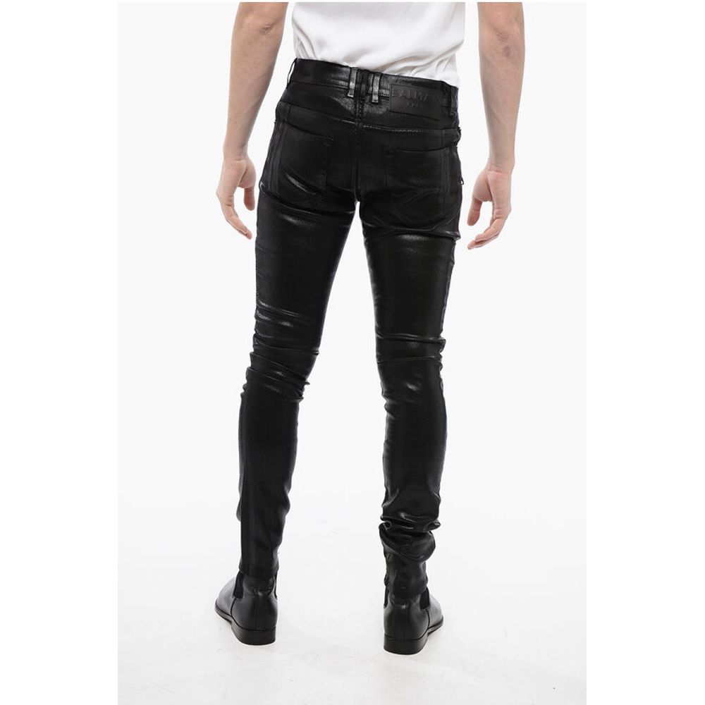 Coated Cotton Slim Fit Biker Denims 14cm