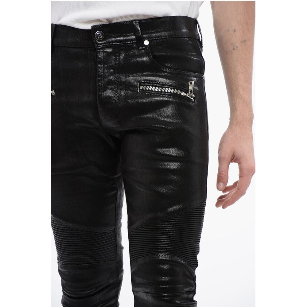 Coated Cotton Slim Fit Biker Denims 14cm