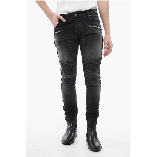 Slim Fit Biker Denims with Logoed Cuffs 15cm