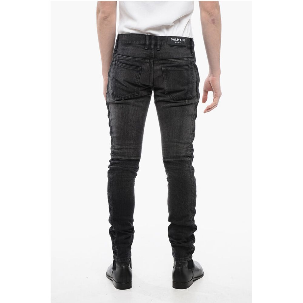Slim Fit Biker Denims with Logoed Cuffs 15cm