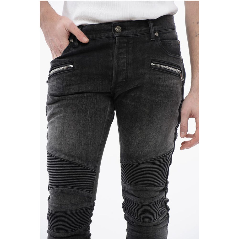 Slim Fit Biker Denims with Logoed Cuffs 15cm