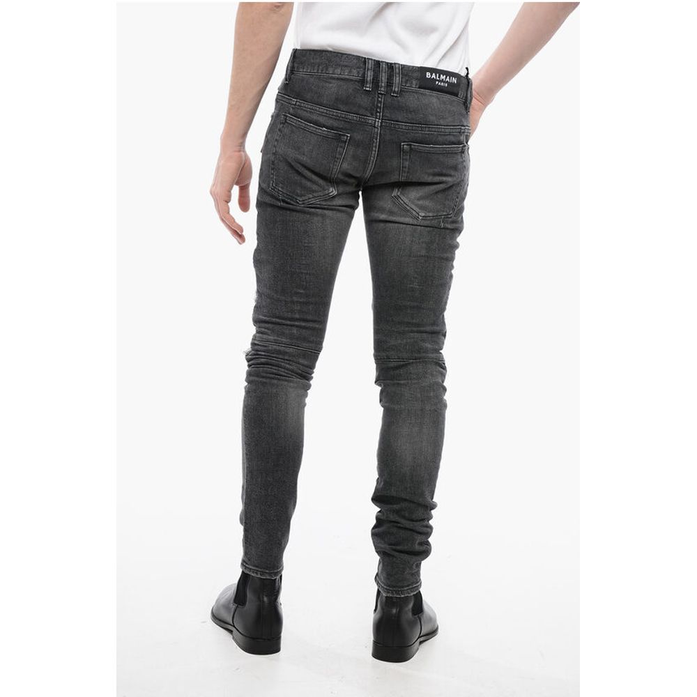 Multipocketed Distressed Denims with Leather Biker Inserts 1