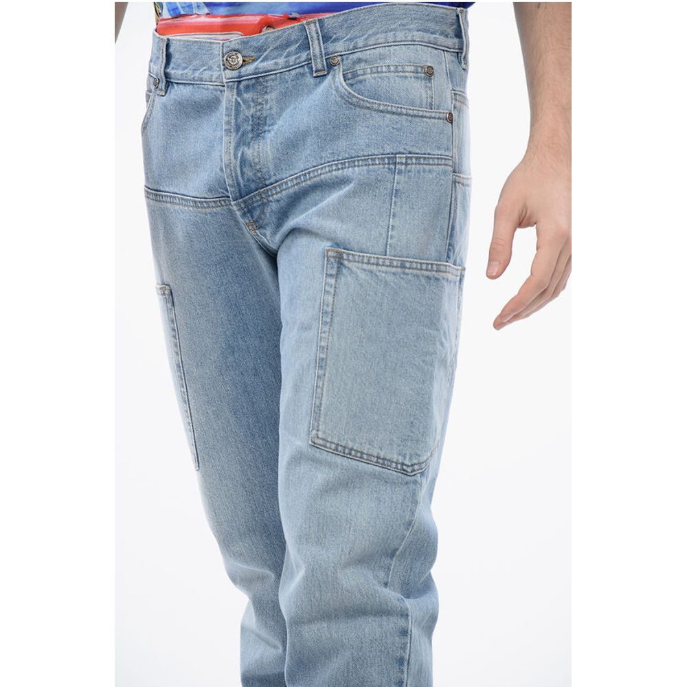 Regular Fit Light Washed Cargo Denims 18cm