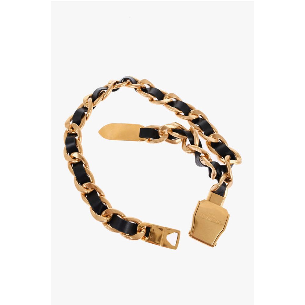 Leather Low-waisted Belt with Chain