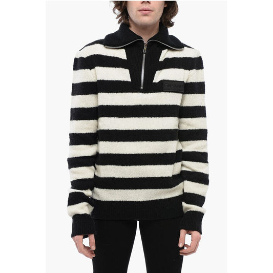 Mock Neck Awning Striped Sweater with Half Zip
