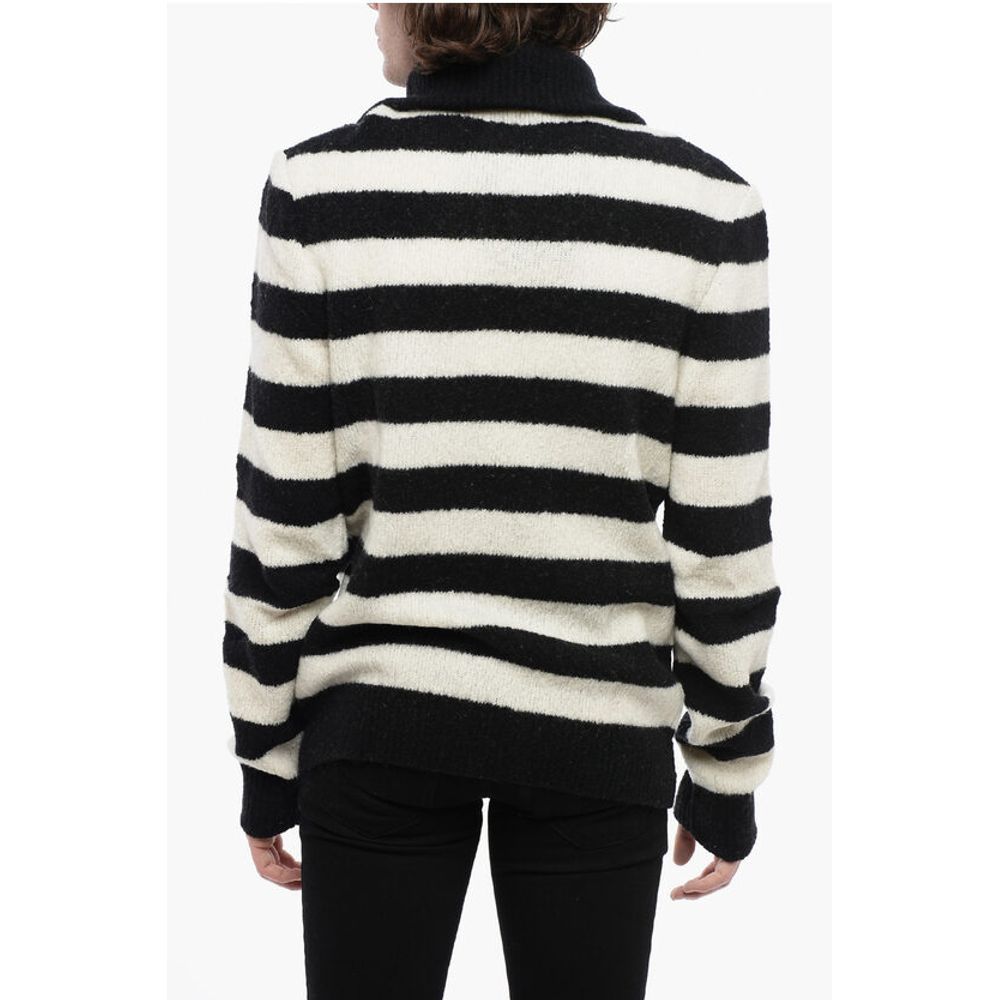 Mock Neck Awning Striped Sweater with Half Zip