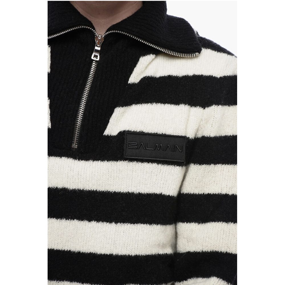 Mock Neck Awning Striped Sweater with Half Zip