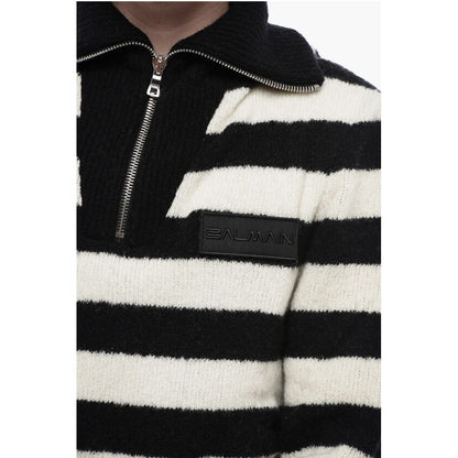 Mock Neck Awning Striped Sweater with Half Zip