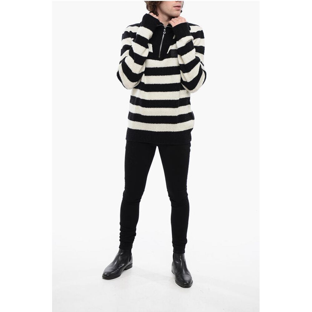 Mock Neck Awning Striped Sweater with Half Zip