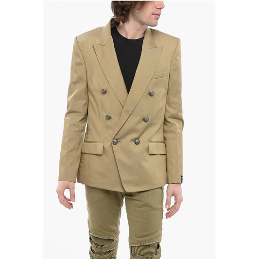 Double-breasted Cotton Blend Unlined Blazer with Logoed Butt