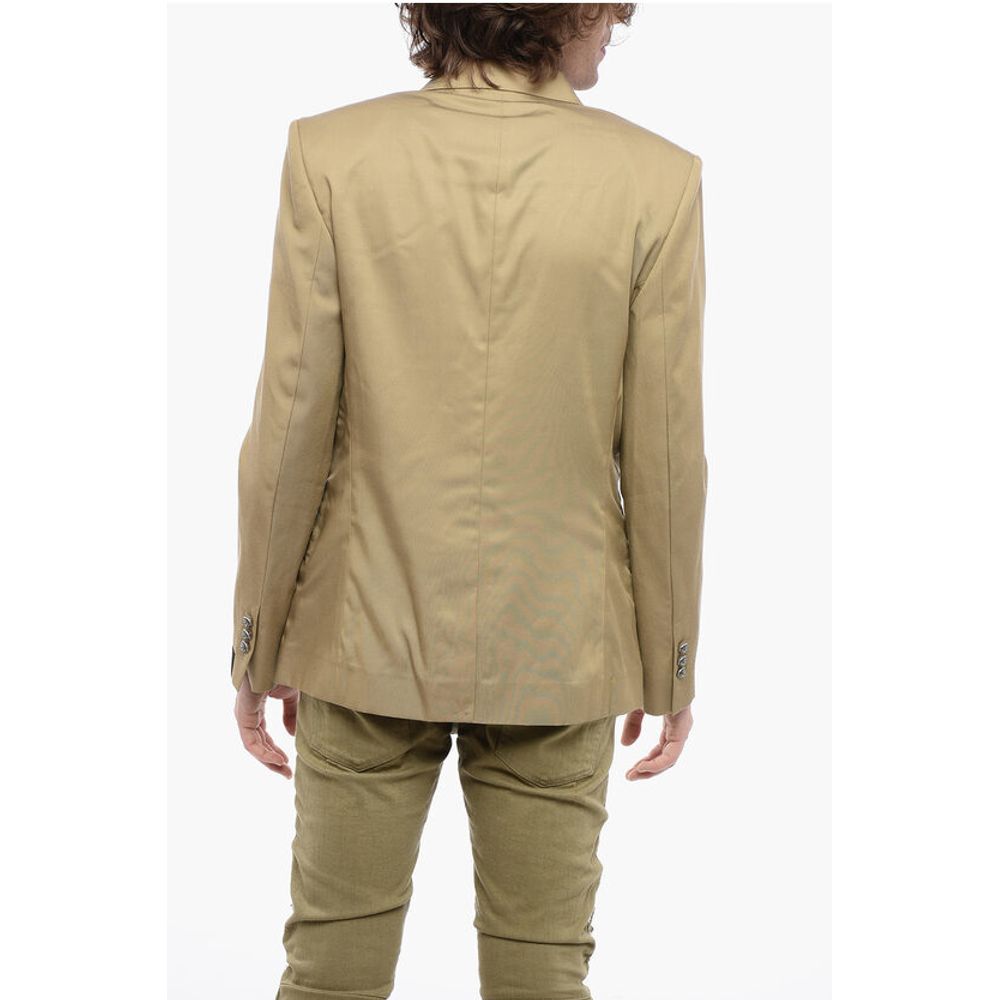 Double-breasted Cotton Blend Unlined Blazer with Logoed Butt