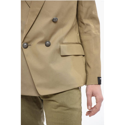 Double-breasted Cotton Blend Unlined Blazer with Logoed Butt