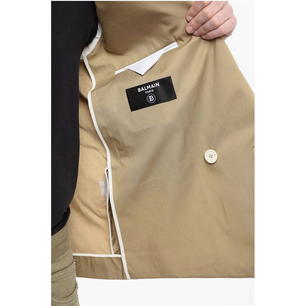 Double-breasted Cotton Blend Unlined Blazer with Logoed Butt