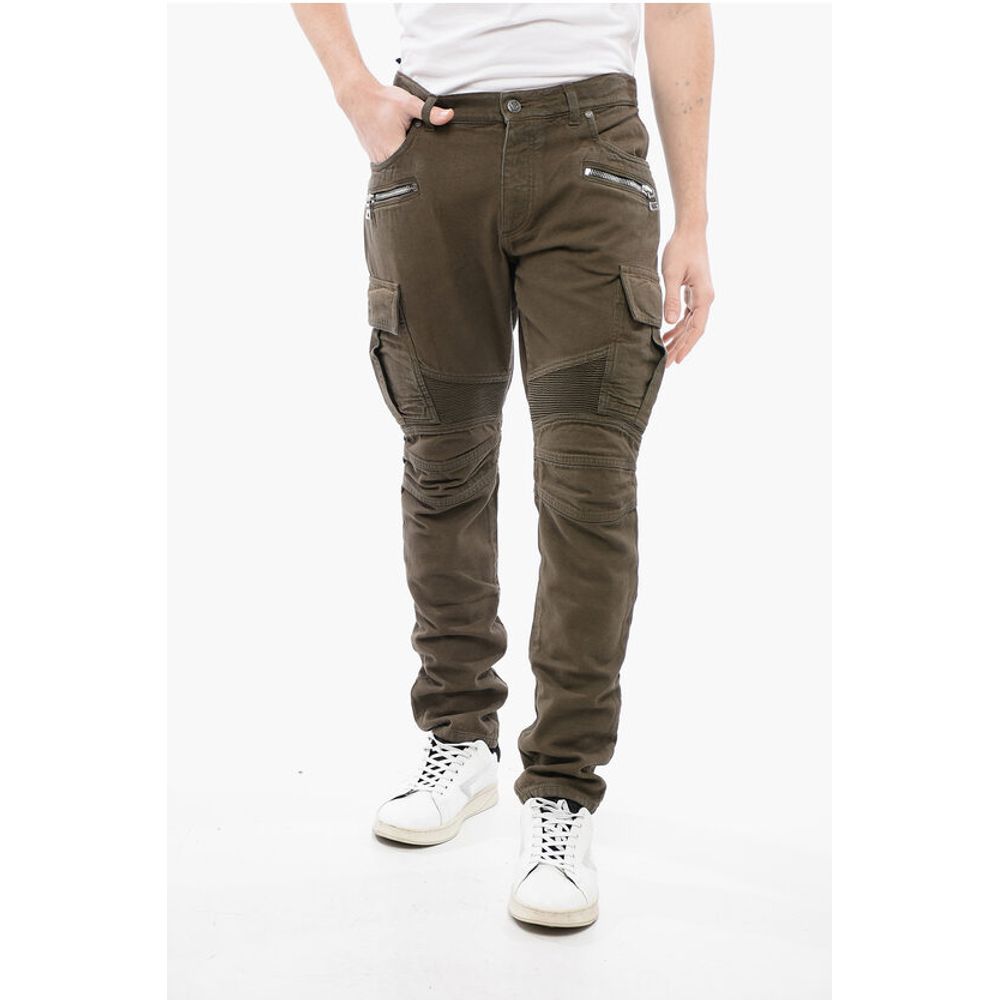 Denim Cargo Pants with Biker Details