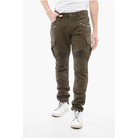 Denim Cargo Pants with Biker Details