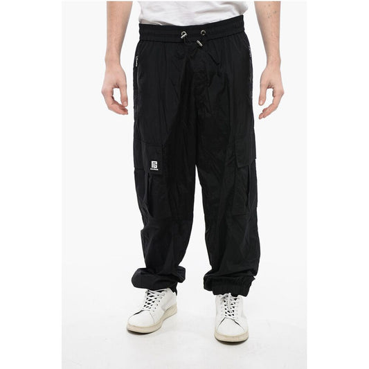 Nylon Cargo Track Pants with Elastic Cuffs