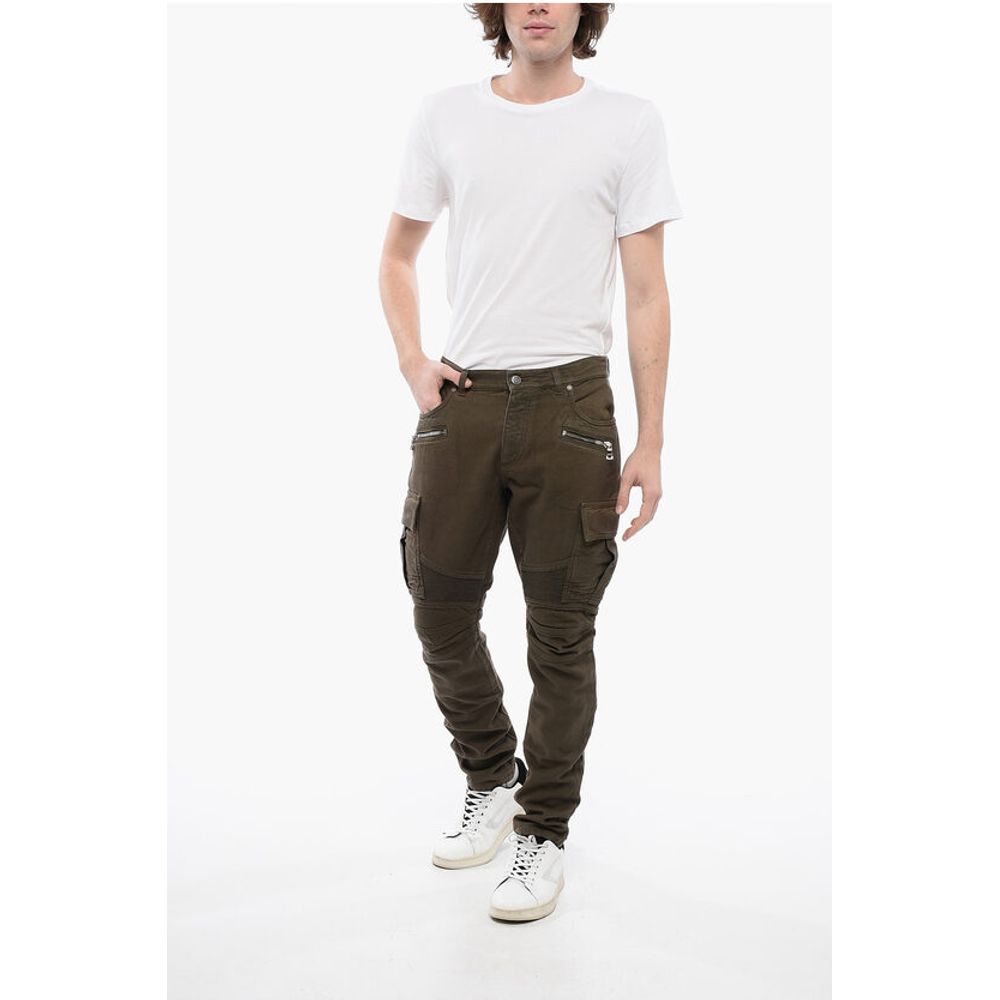 Denim Cargo Pants with Biker Details