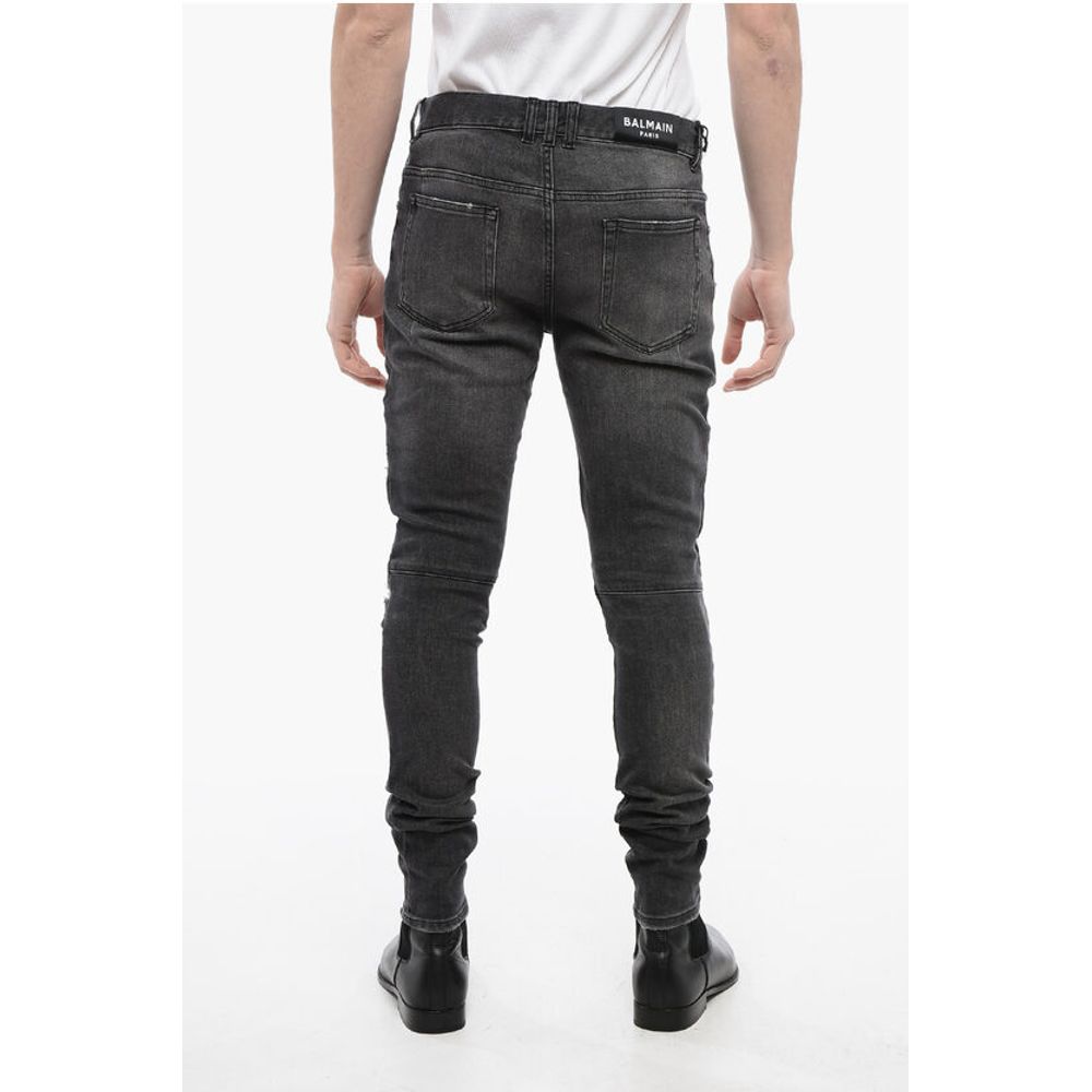 Multipocketed Distressed Denims with Leather Biker Inserts 1