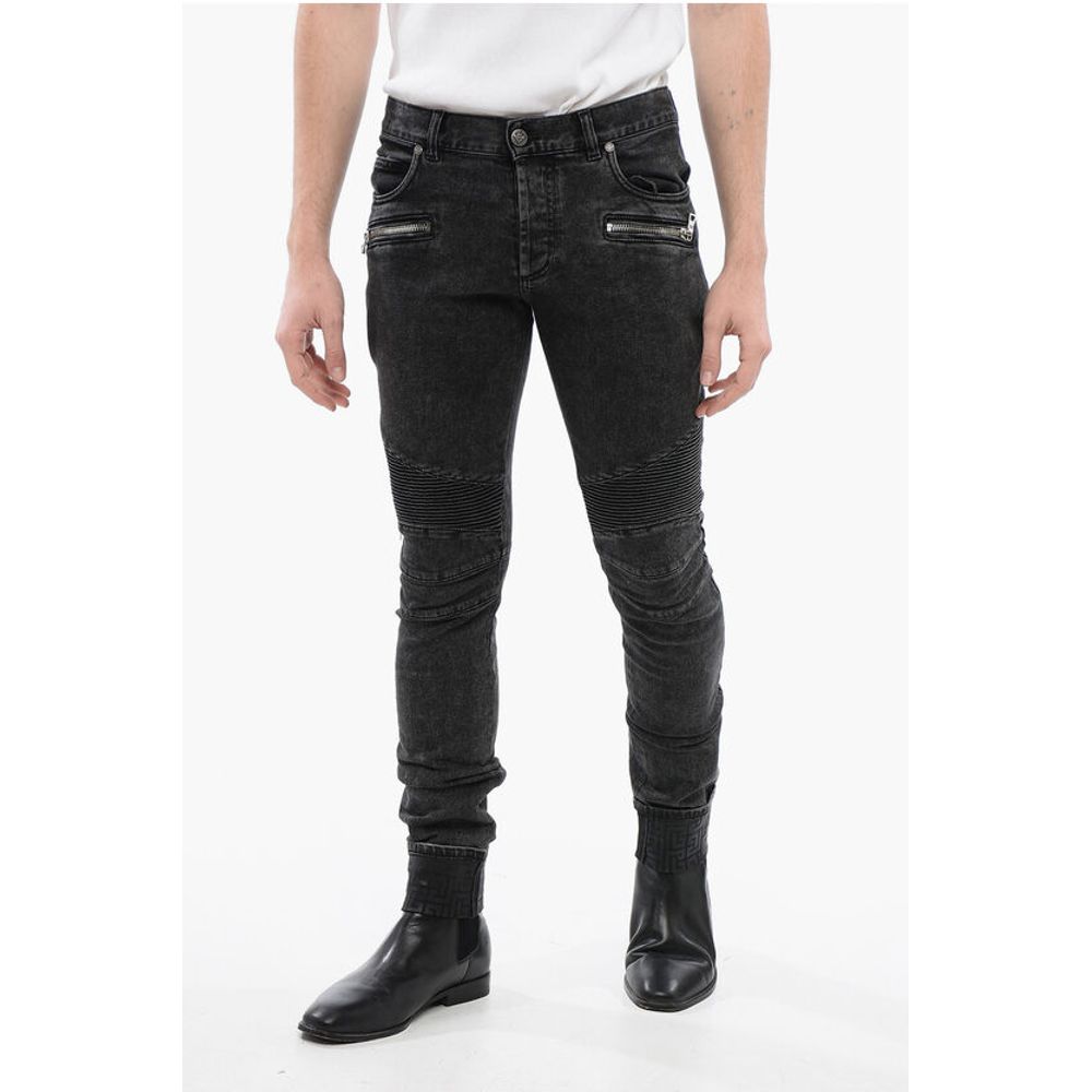 Slim Fit Biker Denims with Logoed Cuffs 15cm