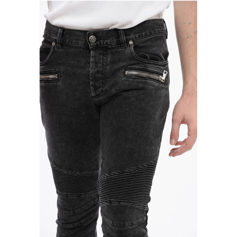 Slim Fit Biker Denims with Logoed Cuffs 15cm
