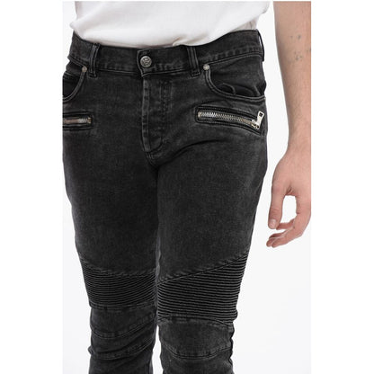 Slim Fit Biker Denims with Logoed Cuffs 15cm