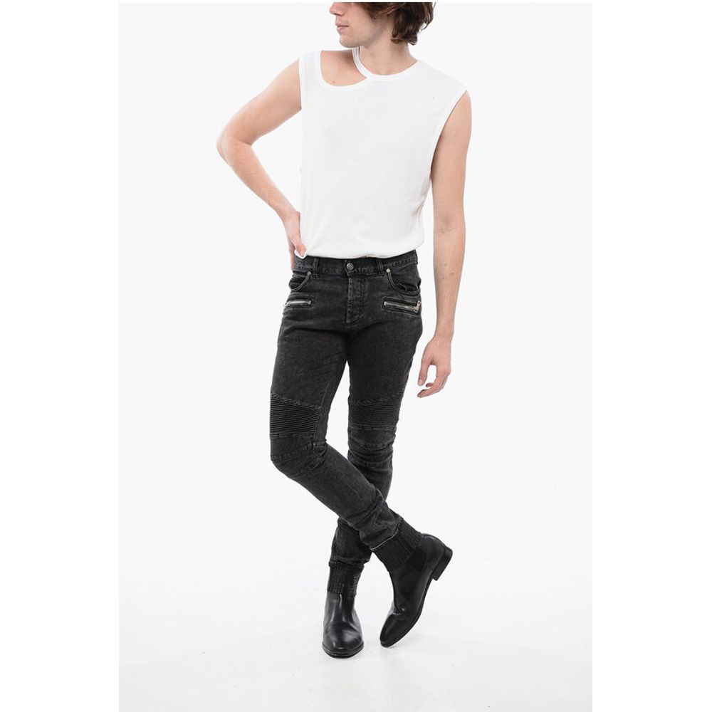Slim Fit Biker Denims with Logoed Cuffs 15cm
