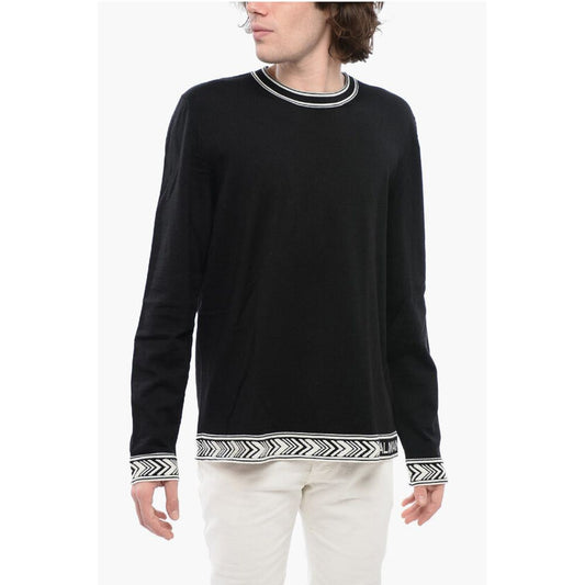 Crew Neck Virgin Wool Sweater with Contrasting Edges