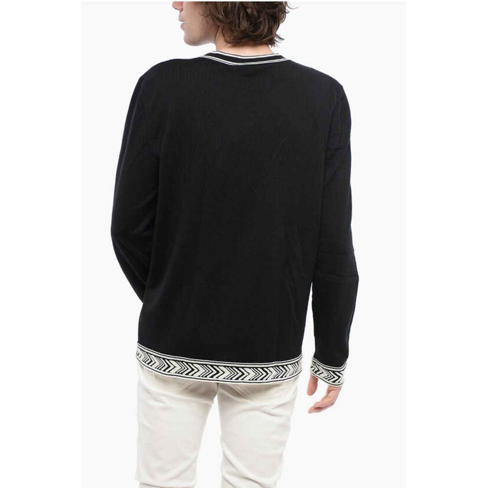 Crew Neck Virgin Wool Sweater with Contrasting Edges