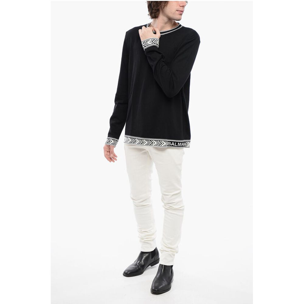 Crew Neck Virgin Wool Sweater with Contrasting Edges