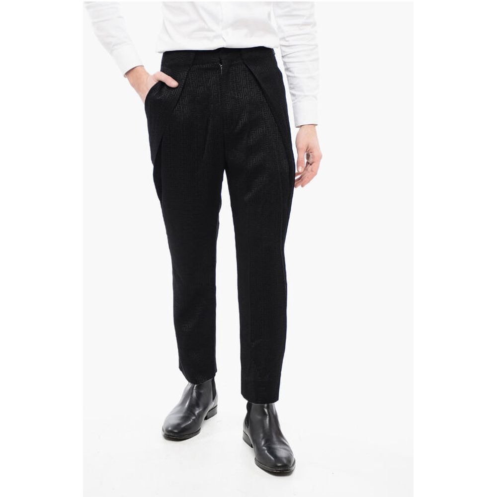 Single-pleated Jacquard Viscose Pants with Monogram Motif