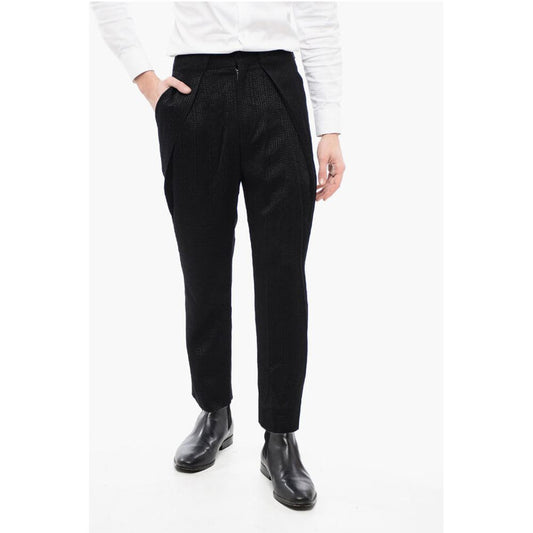 Single-pleated Jacquard Viscose Pants with Monogram Motif