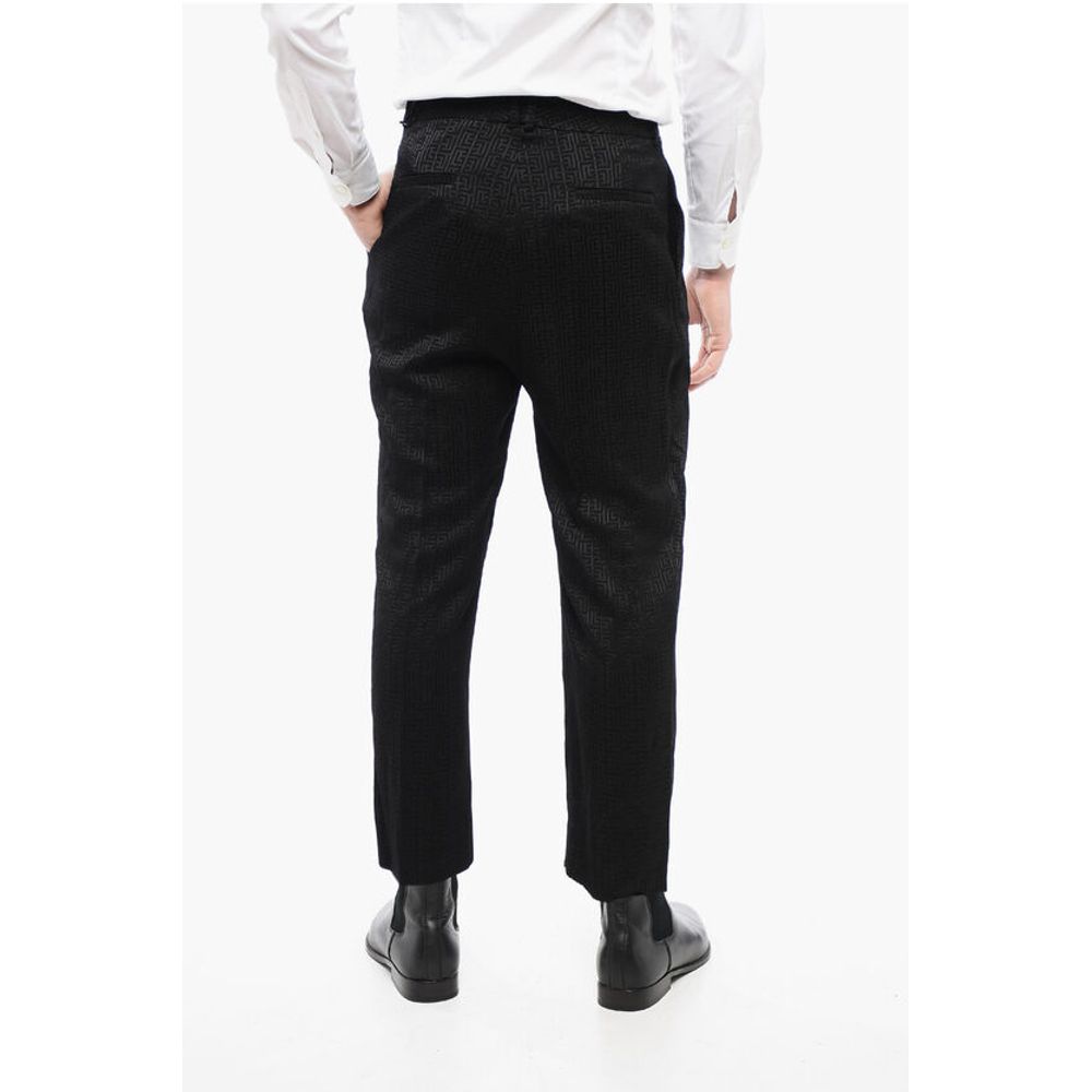Single-pleated Jacquard Viscose Pants with Monogram Motif