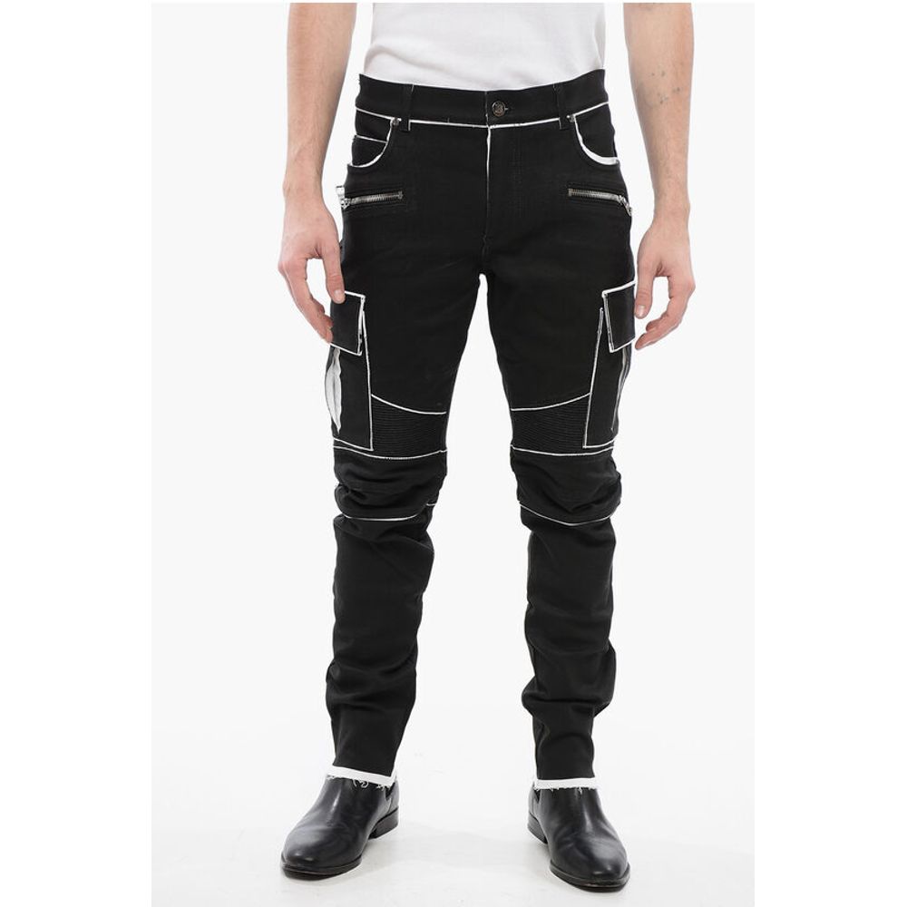 Coated Cotton Cargo Pants with Contrasting Details