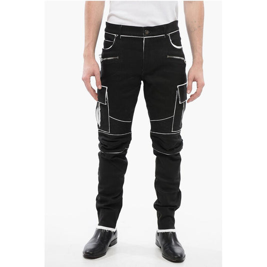 Coated Cotton Cargo Pants with Contrasting Details