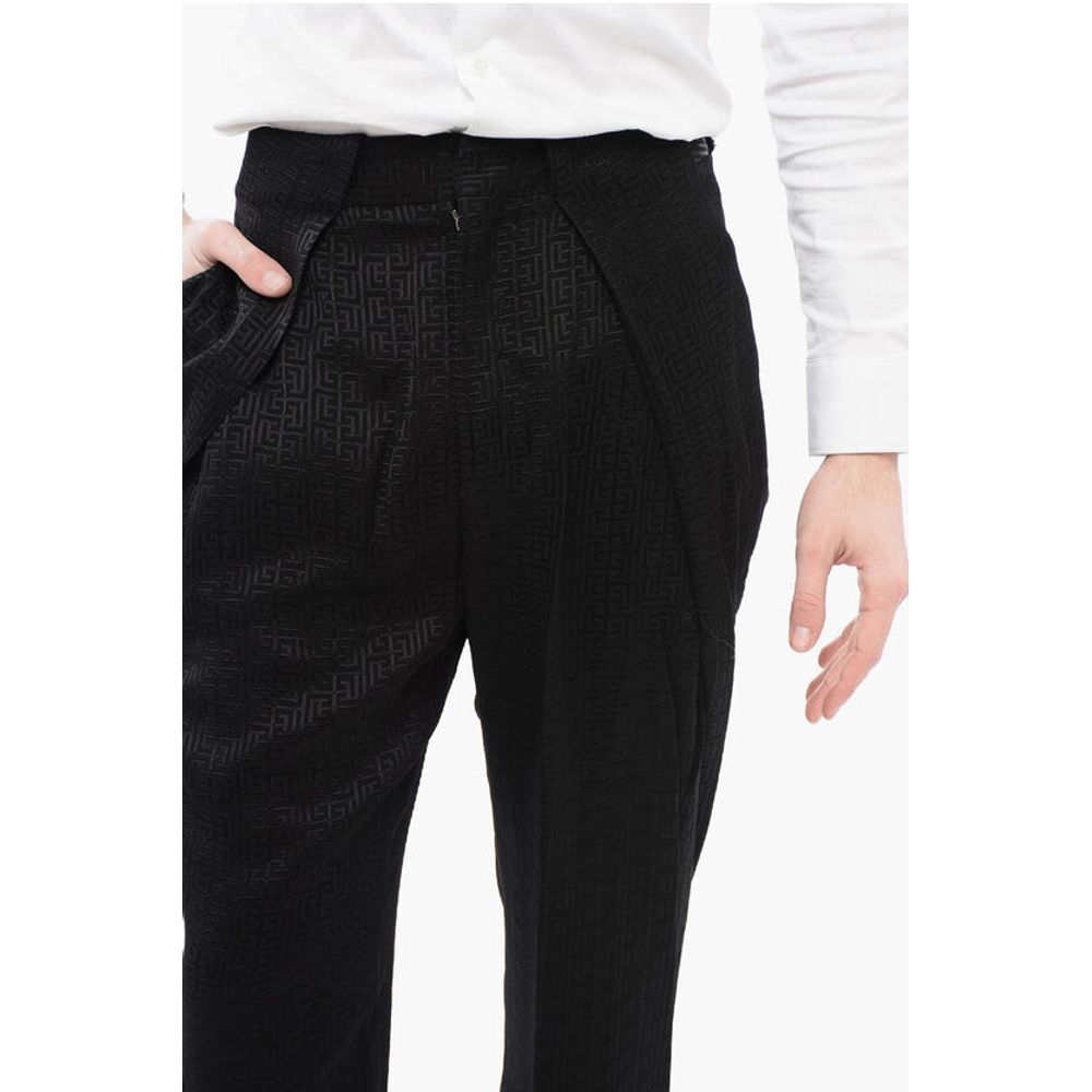 Single-pleated Jacquard Viscose Pants with Monogram Motif