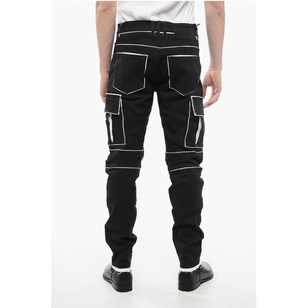 Coated Cotton Cargo Pants with Contrasting Details