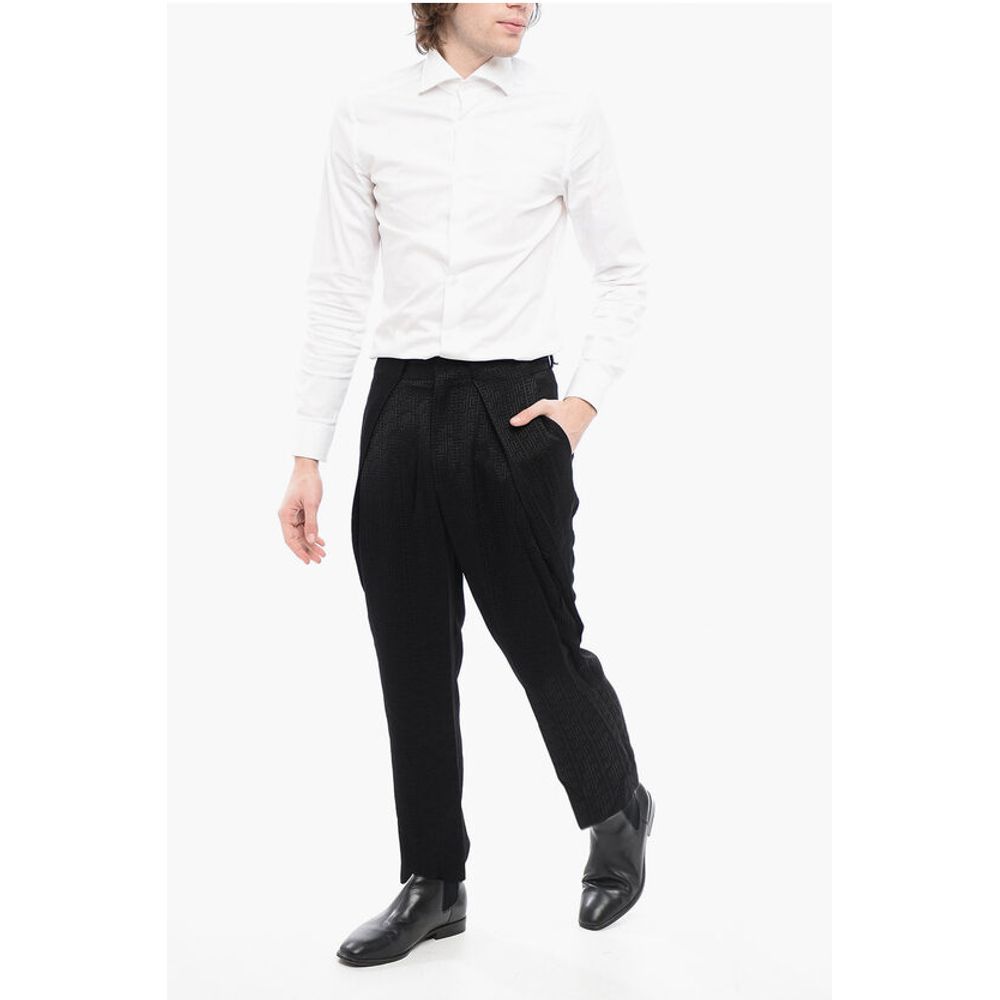 Single-pleated Jacquard Viscose Pants with Monogram Motif