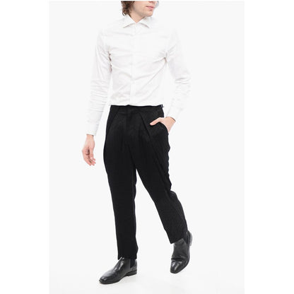 Single-pleated Jacquard Viscose Pants with Monogram Motif