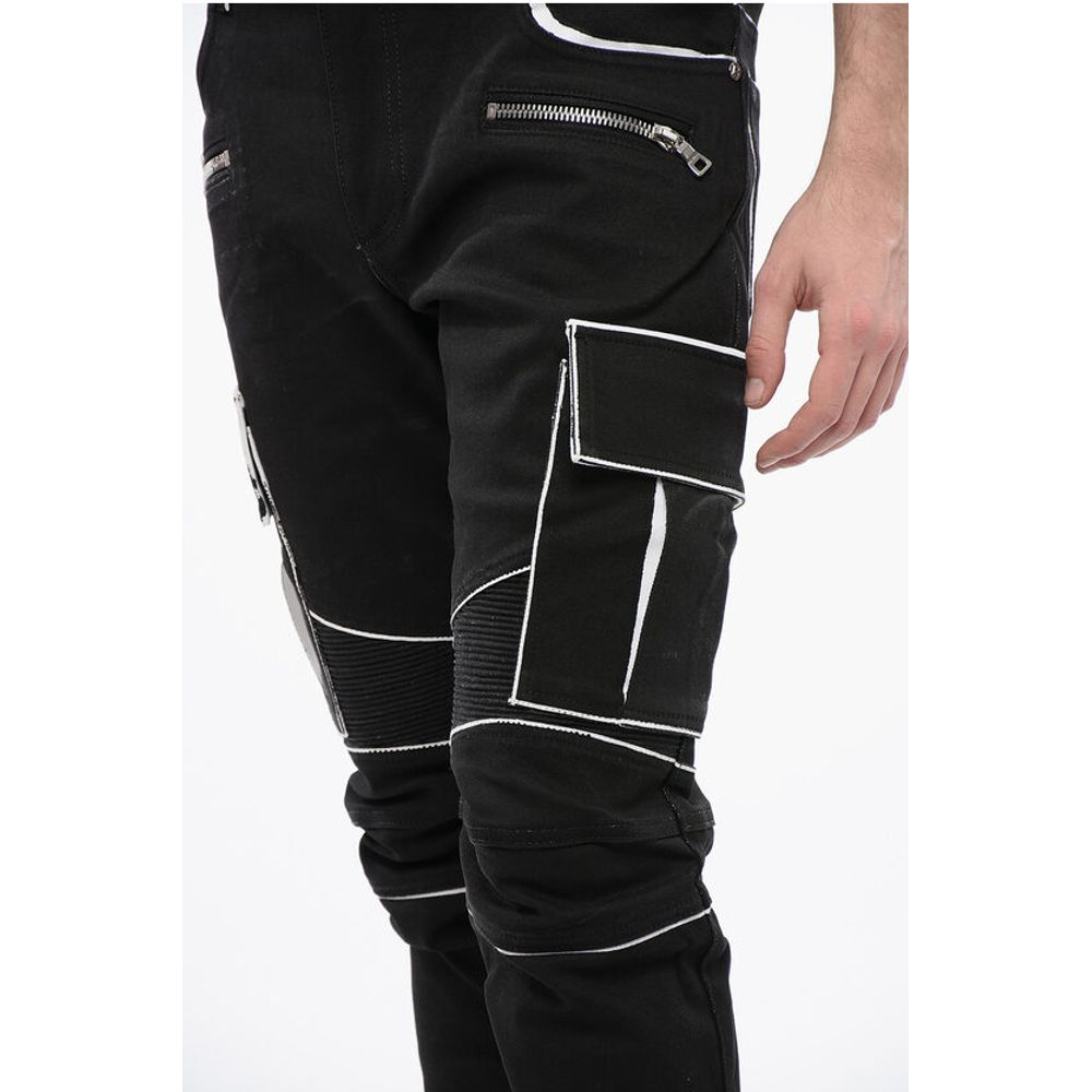 Coated Cotton Cargo Pants with Contrasting Details