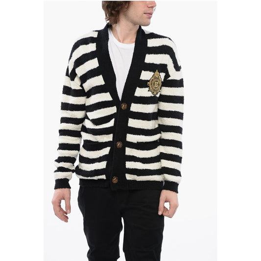 Awning Striped Cotton Cardigan with Embroidered Emblem