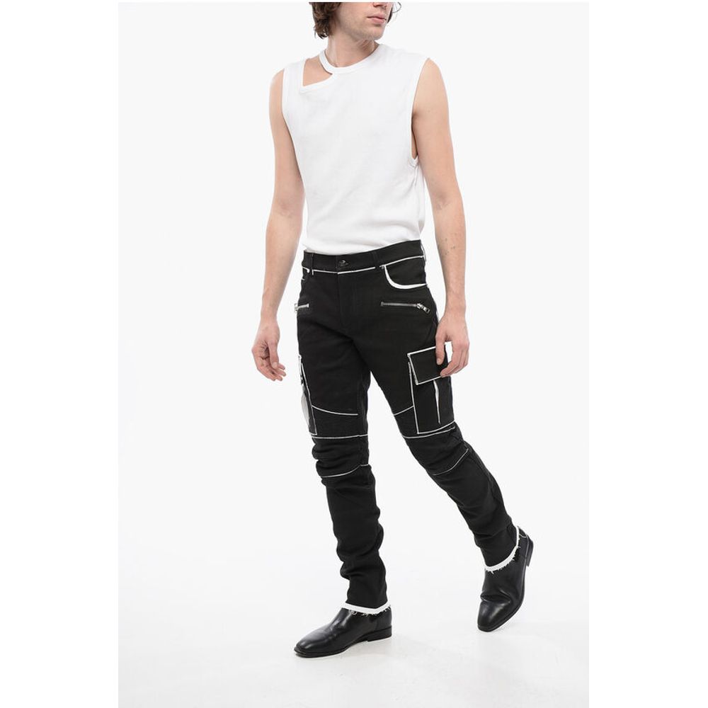 Coated Cotton Cargo Pants with Contrasting Details