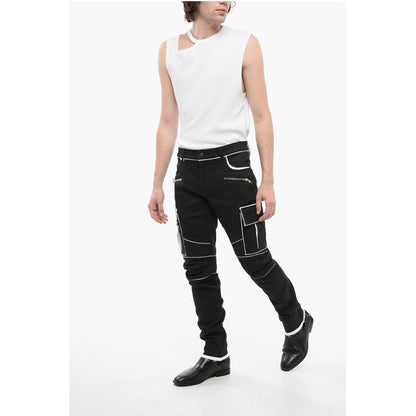 Coated Cotton Cargo Pants with Contrasting Details