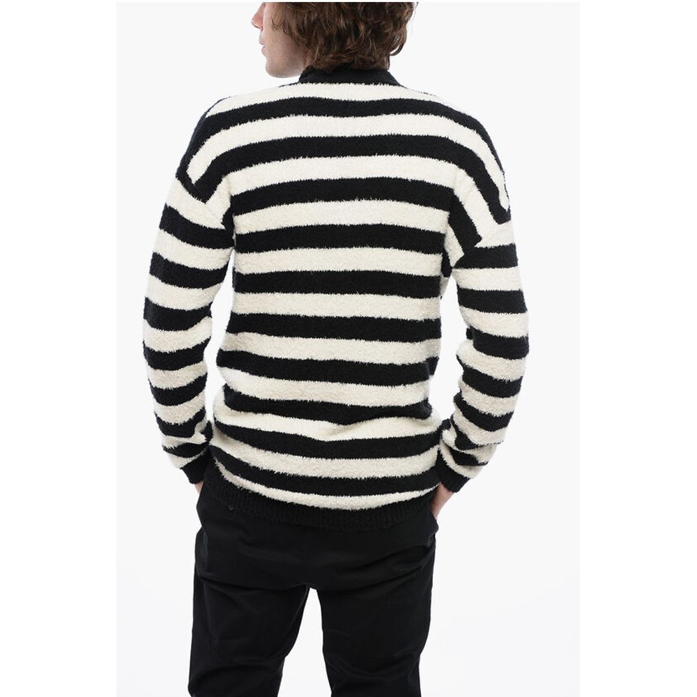 Awning Striped Cotton Cardigan with Embroidered Emblem