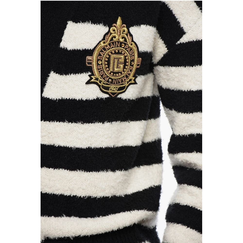 Awning Striped Cotton Cardigan with Embroidered Emblem