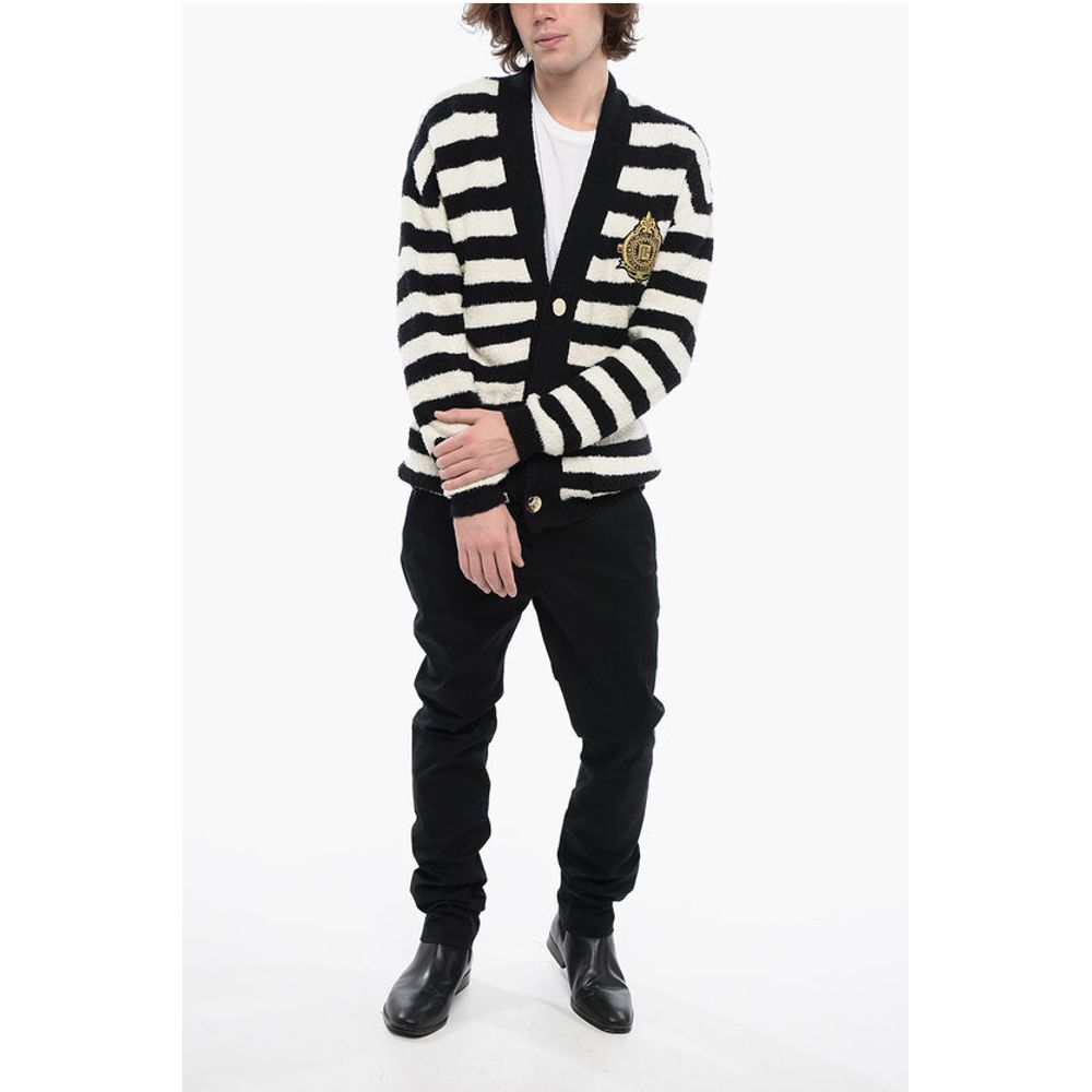 Awning Striped Cotton Cardigan with Embroidered Emblem