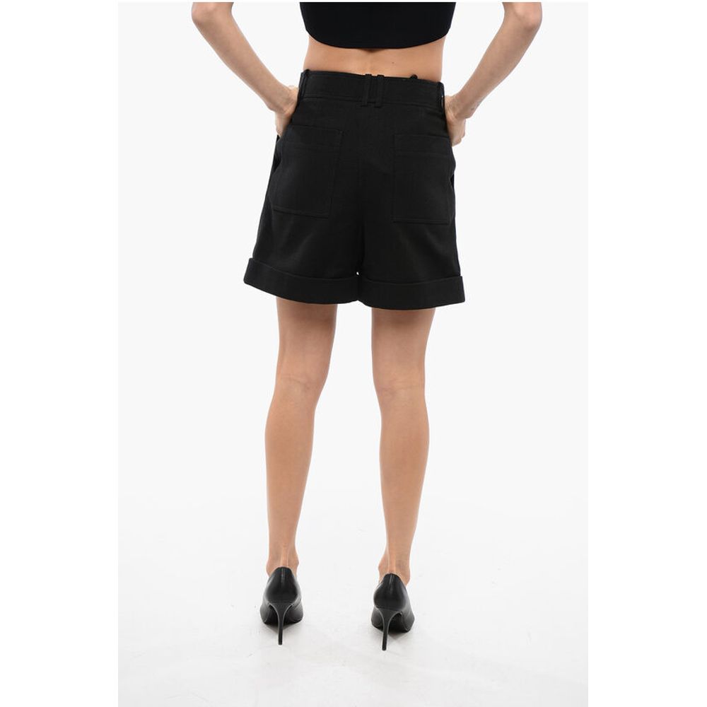 Single-pleated Cotton Tweed Shorts