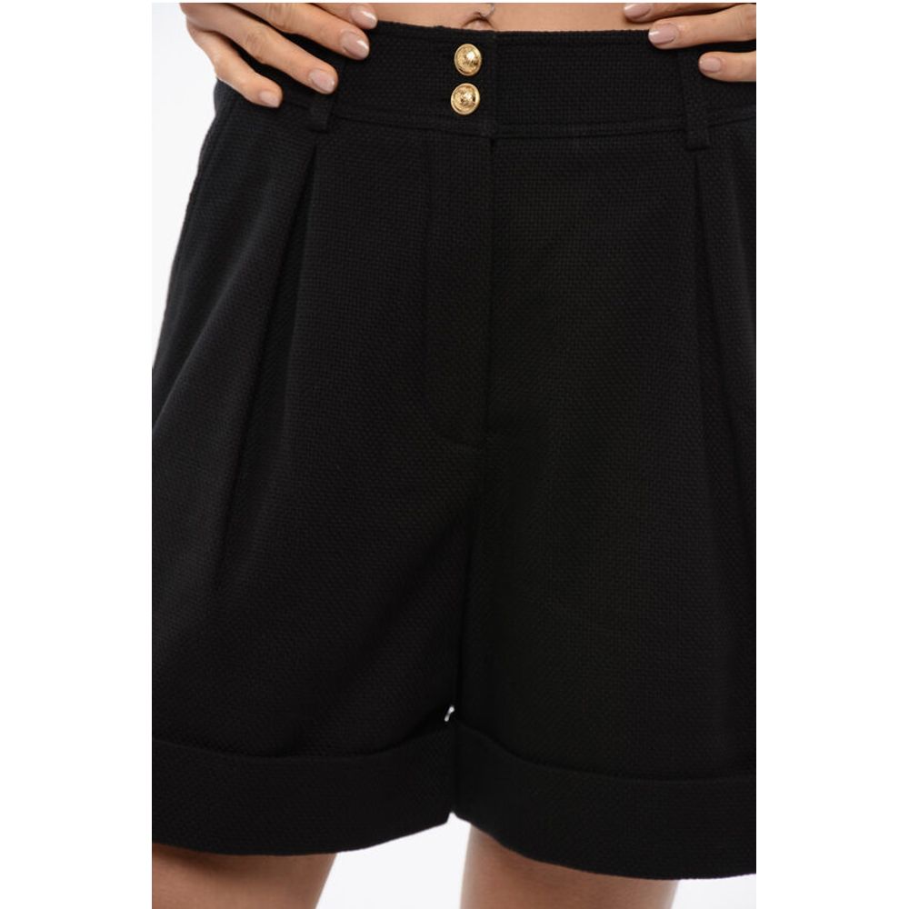 Single-pleated Cotton Tweed Shorts