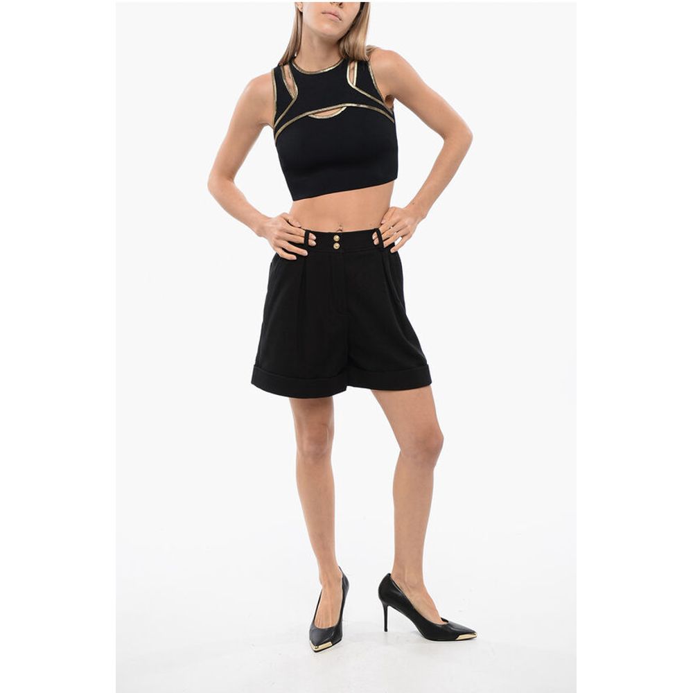 Single-pleated Cotton Tweed Shorts