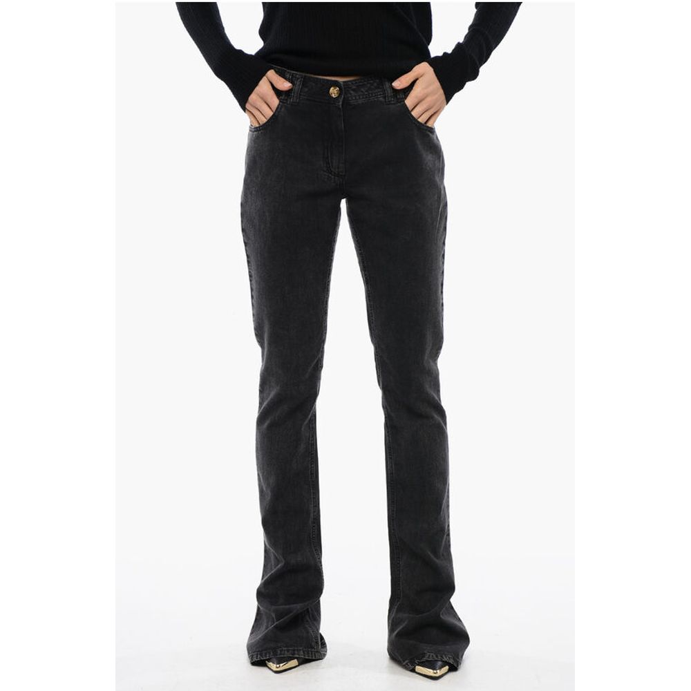 Low-waisted Bootcut Denims with Jewel Buttons